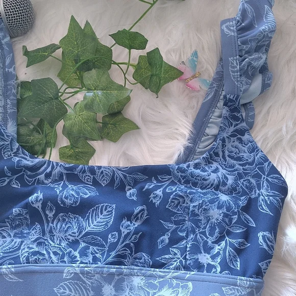 POPFLEX Blue Floral Ruffle Bra Intimates - Picture 6 of 8